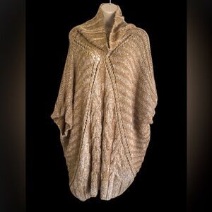 Buffalo David Bitton Wool Blend Knit chunky Pancho Women’s Brown Cowl Neck XL